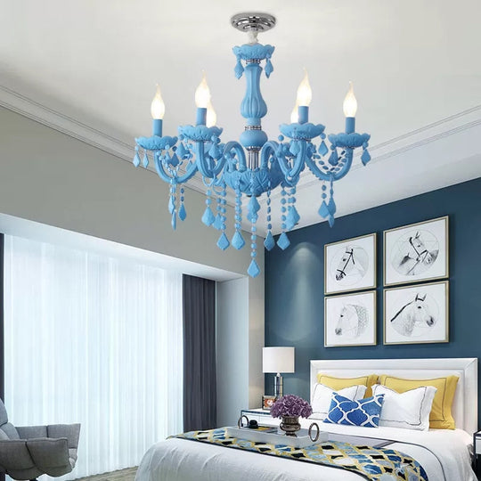 Sulafat - Macaron Crystal Deco Candle Chandelier 6 Lights Stylish Suspension