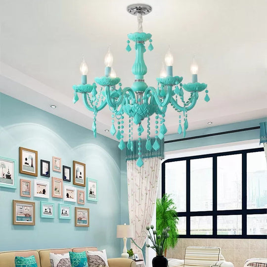 Sulafat - Macaron Crystal Deco Candle Chandelier 6 Lights Stylish Suspension