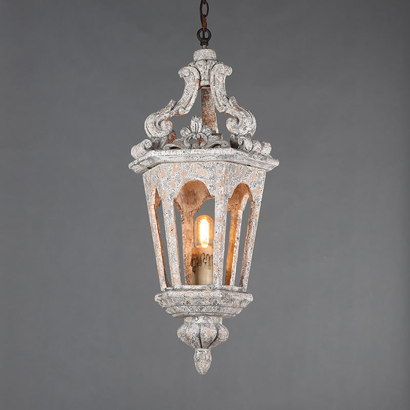 Sophie - Rustic Rural Pavilion Pendant Lamp 1 - Light Distressed Wood Hanging Ceiling Light For