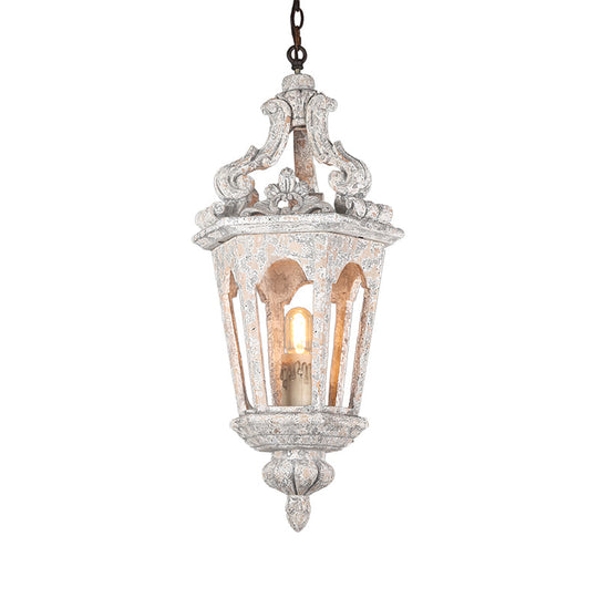 Sophie - Rustic Rural Pavilion Pendant Lamp 1 - Light Distressed Wood Hanging Ceiling Light For
