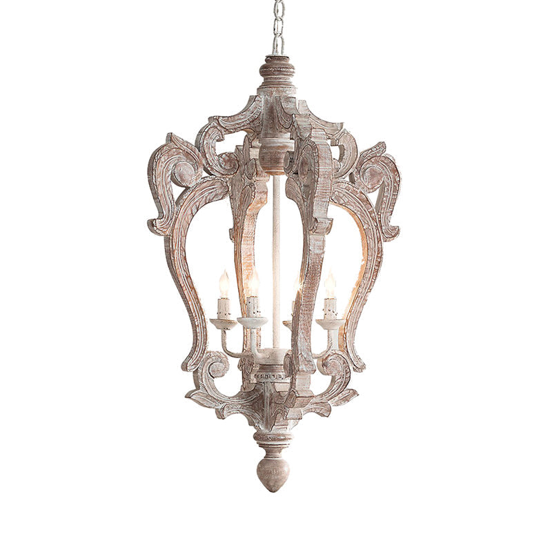 Sophie - Rustic Rural Pavilion Pendant Lamp 1 - Light Distressed Wood Hanging Ceiling Light For