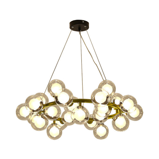 Modern Black/Gold Finish Glass 15/25 - Bulb Global Shade Chandelier Lamp With Metal Ring - Ceiling