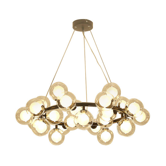 Modern Black/Gold Finish Glass 15/25 - Bulb Global Shade Chandelier Lamp With Metal Ring - Ceiling