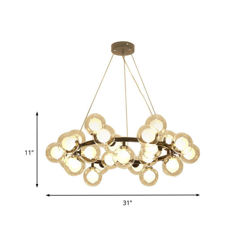 Modern Black/Gold Finish Glass 15/25 - Bulb Global Shade Chandelier Lamp With Metal Ring - Ceiling
