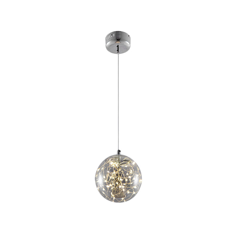 Fanny - Minimal Ball Pendant Light Led Glass Down Lighting With Inside Glowing String Smoke Gray / 6