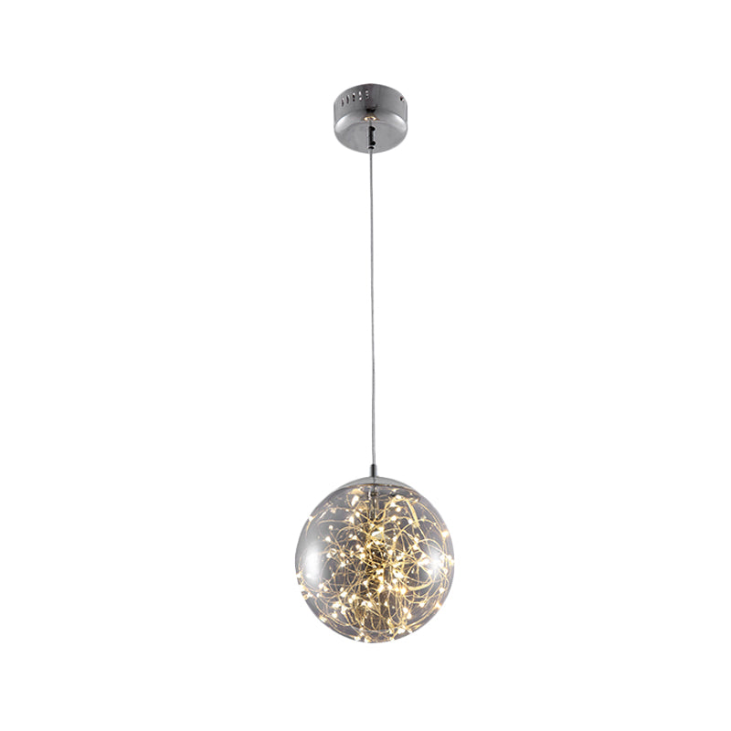 Fanny - Minimal Ball Pendant Light Led Glass Down Lighting With Inside Glowing String Smoke Gray / 8