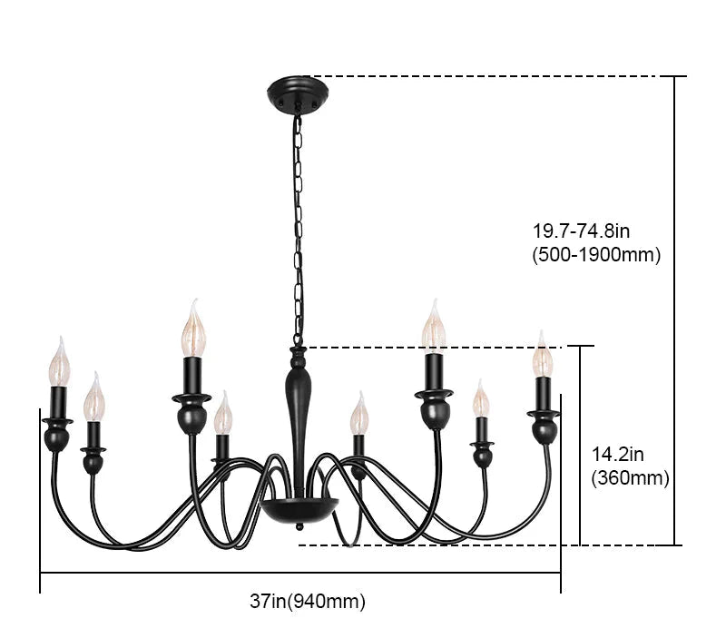 Retro 6 - Head 8 - Head Chandelier Simple Iron Lamp Black / 8 Heads Without Light Source Pendant