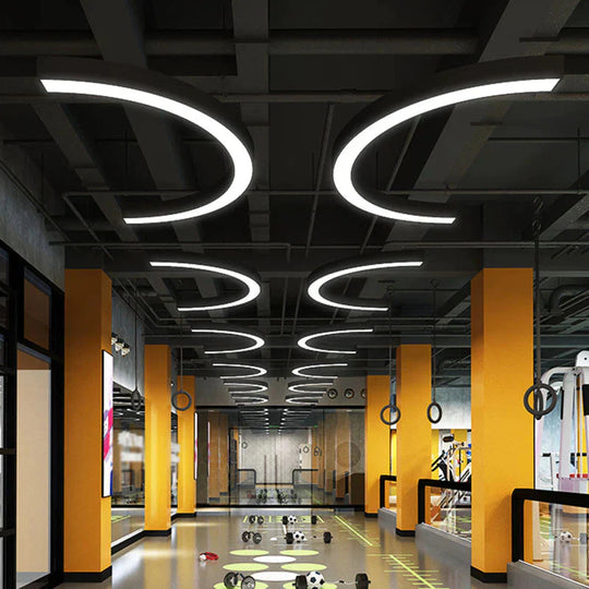 The Elegant Arc: Metallic Led Arc Pendant Lamp For Gym Shopping Malls And Large Areas Light