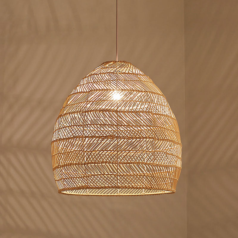 Madeleine - Rattan Cloche Pendant Ceiling Light Asian Single - Bulb Suspension Lighting Over Dining