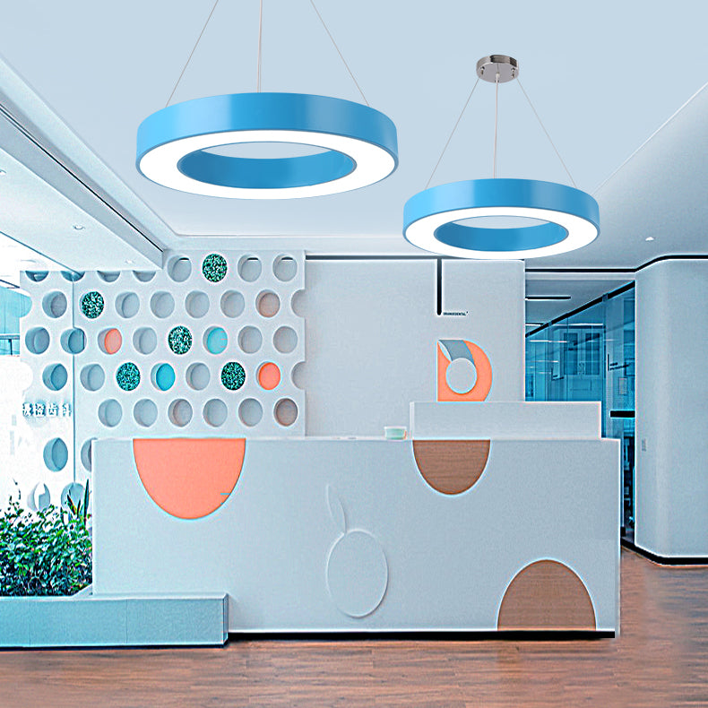 Alsafi - Modern Adjustable Metal Drum Pendant Light For Play Room Integrated Blue / 16