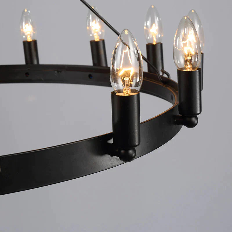 Round Wrought Iron Chandelier Living Room Bar Decorative Personality Cafe Candle Pendant
