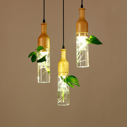 Viola - Glass Bottle Shaped Planter Light Clear Bedroom Pendant 3 / Black Round
