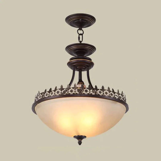 Vintage Bowl Frosted Glass Hanging Light In Black 3 Bulbs Chandelier Pendant