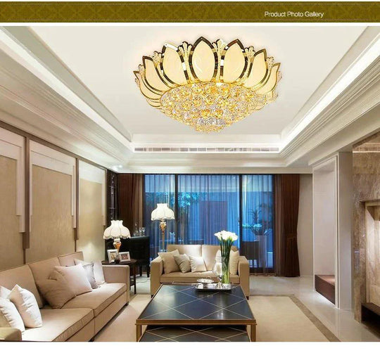 Lotus Flower Modern Pendant Light With Glass Lampshade Gold Lamp For Living Room Bedroom Lamparas