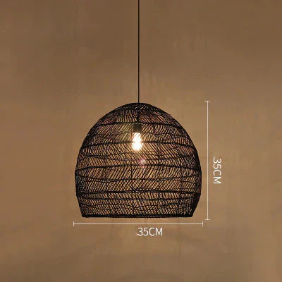 Restaurant Tatami Bedroom Study Lamp Garden B&amp;B Led Living Room Rattan Chandelier Black / Dia35Cm