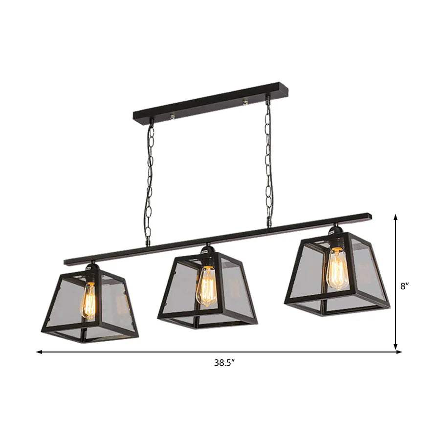 Industrial Style 3-Light Island Light Fixture With Clear Glass Pendant Chain
