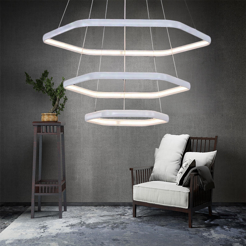 Simplistic Acrylic Tiered Hexagonal Led 1/2/3 - Light Pendant Chandelier Hanging Lamp In