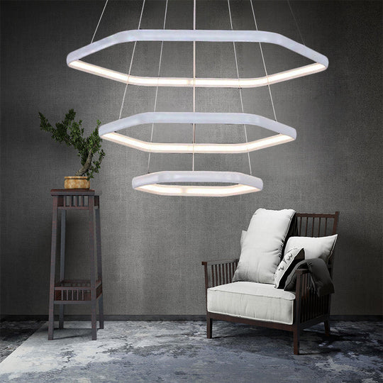 Simplistic Acrylic Tiered Hexagonal Led 1/2/3 - Light Pendant Chandelier Hanging Lamp In