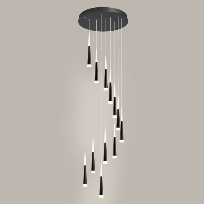 Minimalist Metallic Multi Ceiling Light Staircase Suspension Lighting With Acrylic Shade 12 / White