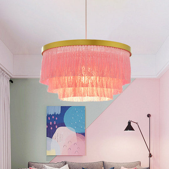 Vittoria - Gold Fringe Ceiling Light Layered 1 - Light Minimalism Hanging Lamp For Living Room