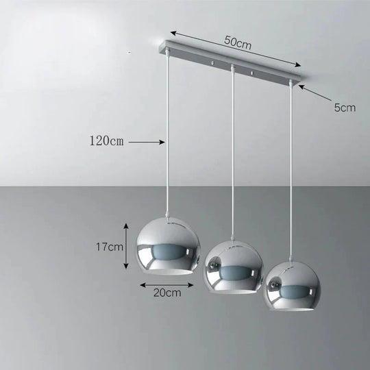 Nordic Creative Chandelier Light Luxury Restaurant Simple Single Head Three Silver Bar Lamp / 3 -