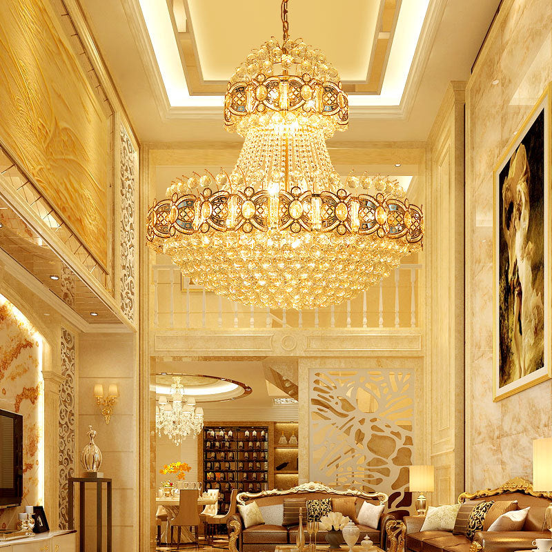 Gold Faceted Crystal Ball 9 - Light Modernism Dining Room Hanging Basket Chandelier Lamp Pendant