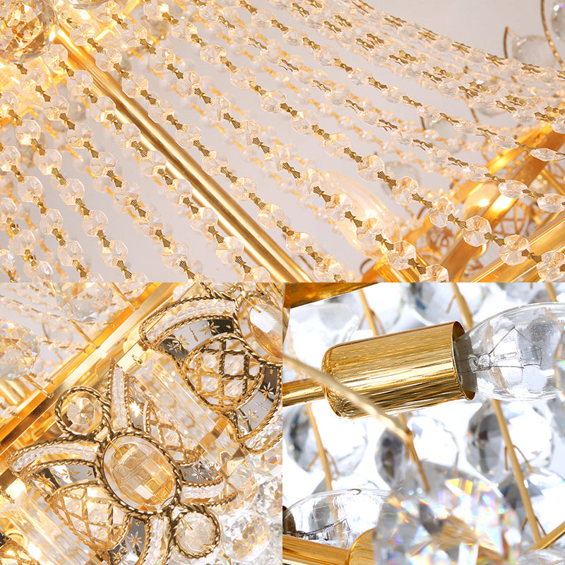 Gold Faceted Crystal Ball 9 - Light Modernism Dining Room Hanging Basket Chandelier Lamp Pendant