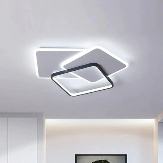 Square Frame Led Flush Mount Ceiling Light In Black / 20.5’ White