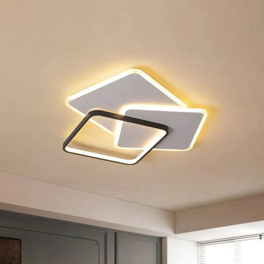 Square Frame Led Flush Mount Ceiling Light In Black / 20.5’ Warm
