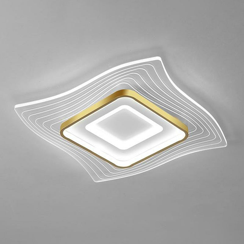 Contemporary Gold Led Flush Mount Lighting Fixture With Extra - Thin Acrylic Ceiling Light /