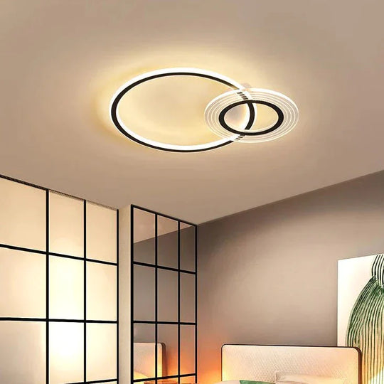 Modern Simple Circle Warm Room Living Led Ceiling Lamp Black White - 47Cm / Stepless Dimming Remote