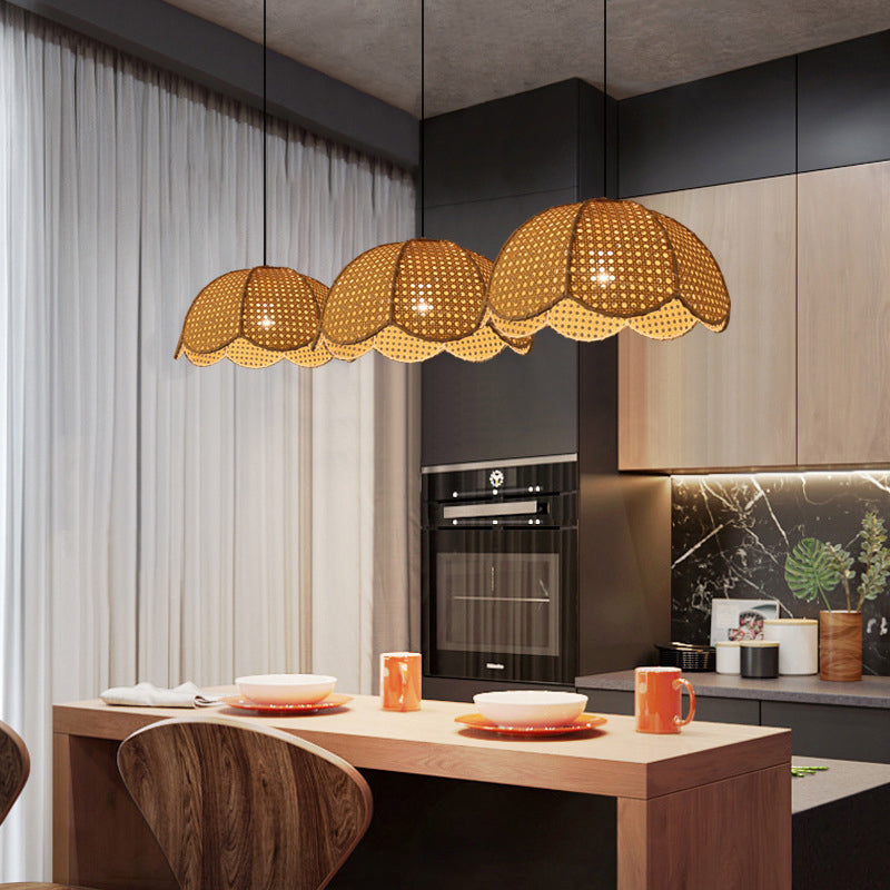 Naos - Rattan Scalloped Dome Suspension Light Simplicity 1 - Light Wood Pendant Fixture