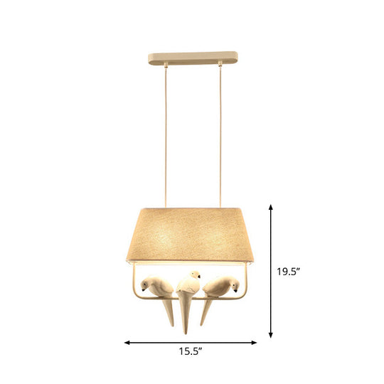 Adeline - Trapezoid Fabric Pendant Light With Resin Bird In Beige 3 /