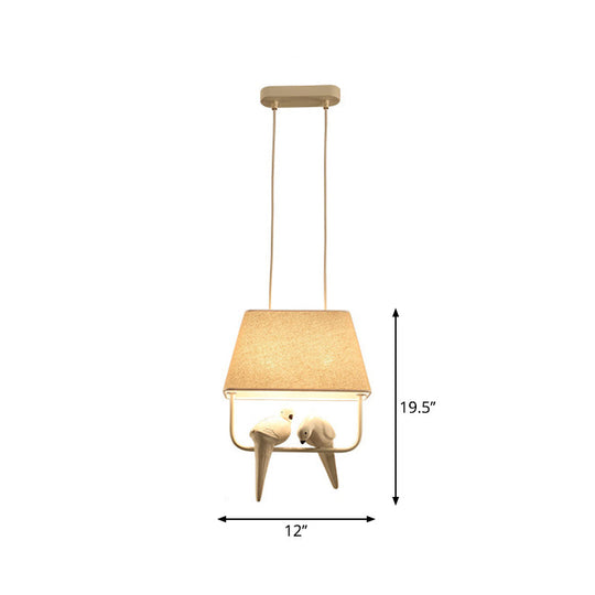 Adeline - Trapezoid Fabric Pendant Light With Resin Bird In Beige