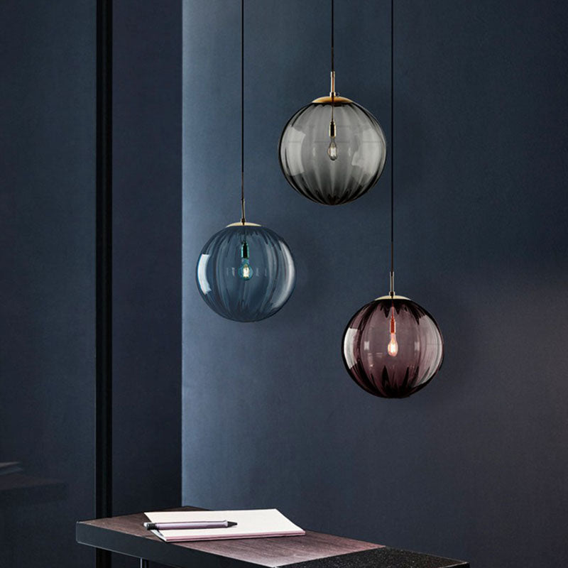 Autumn - Modern Glass Pumpkin Ball Shaped Pendant 1 - Light Hanging Light Fixture For Dining Room