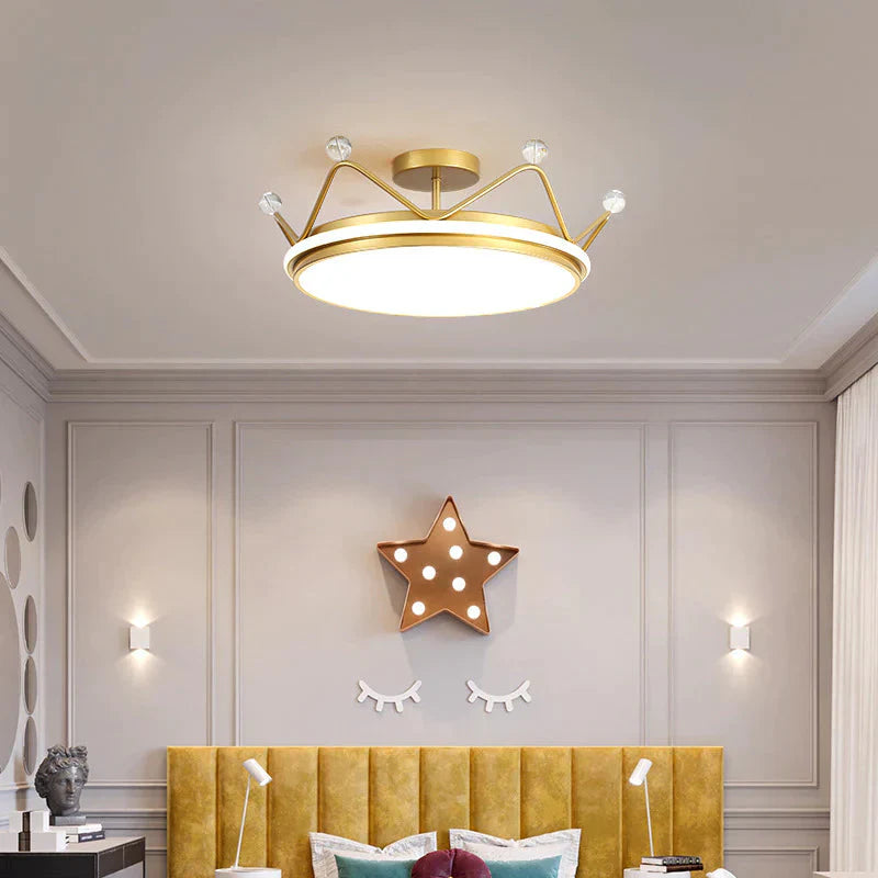 Nordic Golden Crown Bedroom Ceiling Lamp 50Cm Gold / Warm Light