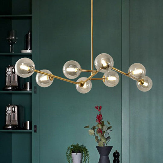 8 - Light Brass Finish Molecular Chandelier With Glass Ball Shades For Simple Yet Elegant