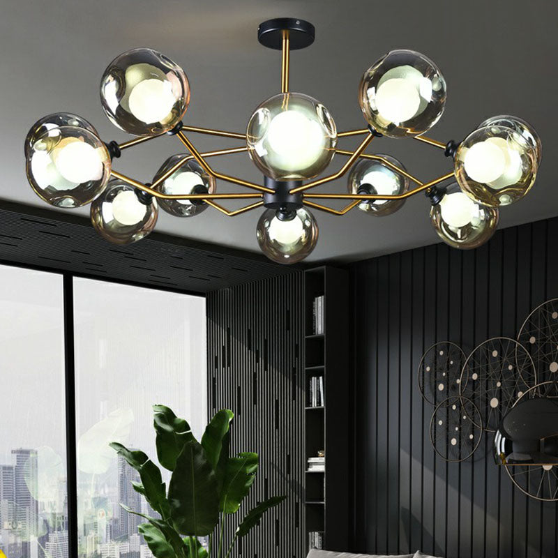 Sleek And Stylish Molecular Glass Chandelier In Black - Brass For Living Room Ceiling Pendant