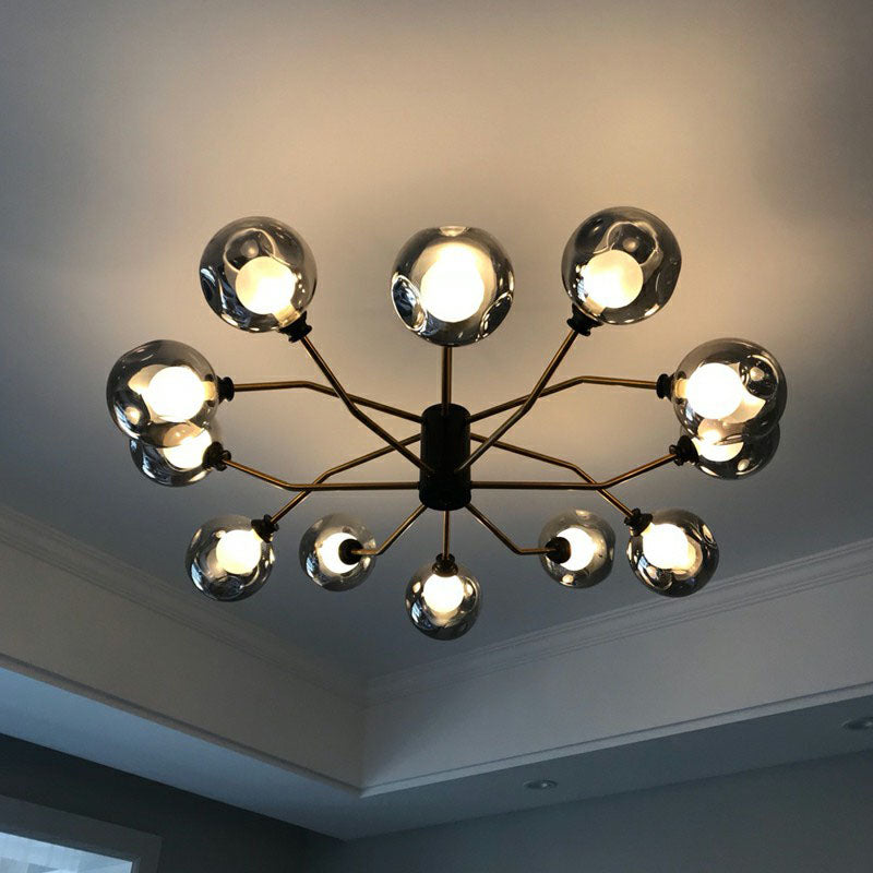 Sleek And Stylish Molecular Glass Chandelier In Black - Brass For Living Room Ceiling Pendant