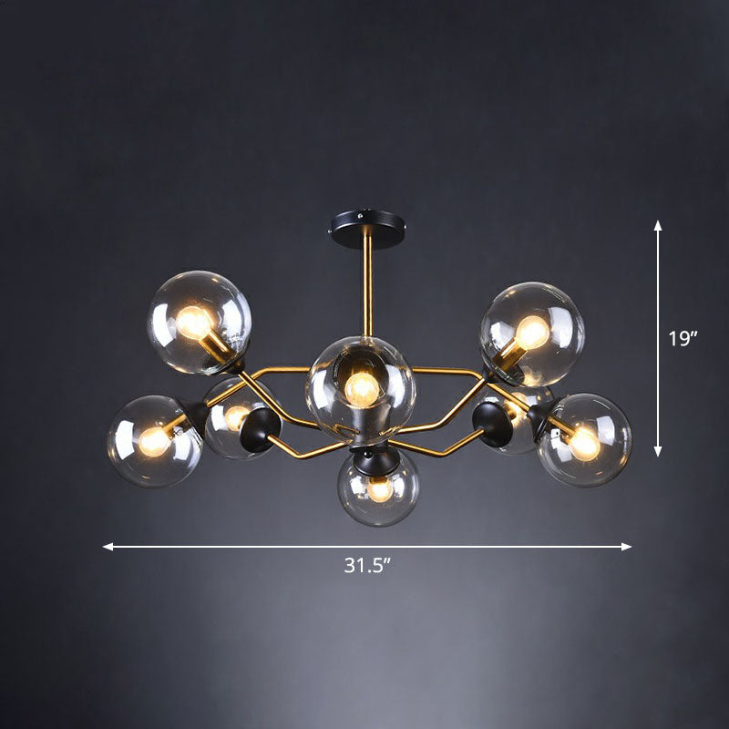 Sleek And Stylish Molecular Glass Chandelier In Black - Brass For Living Room Ceiling 8 / Clear