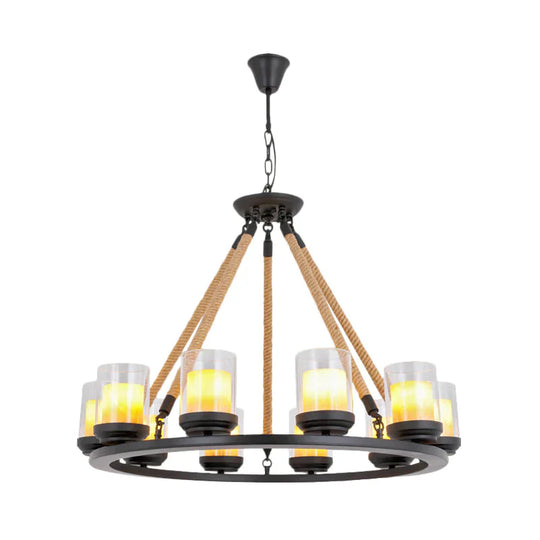 Rustic Style Wagon Wheel Metal Chandelier 6/8/10 Lights Dining Room Hanging Light In Black