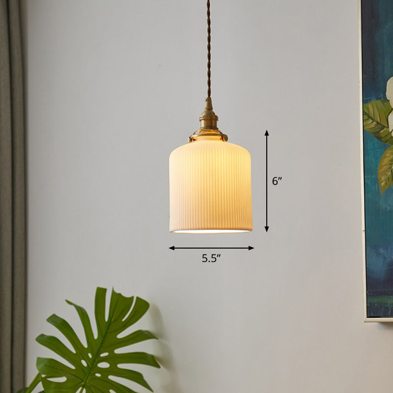 Brooklyn - Retro Style Rounded Drum Suspension Lighting 1Â Head Ceramic Pendant Ceiling Light In