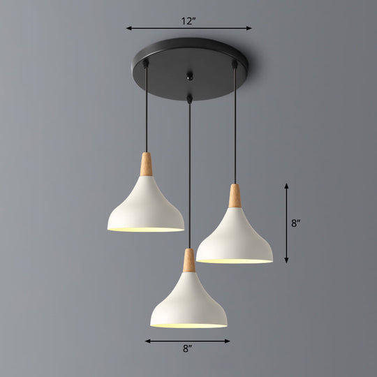 Salm - Swell Shape Pendant Light Macaron Metal 3 - Head Multi Hanging Fixture With Wood Tip
