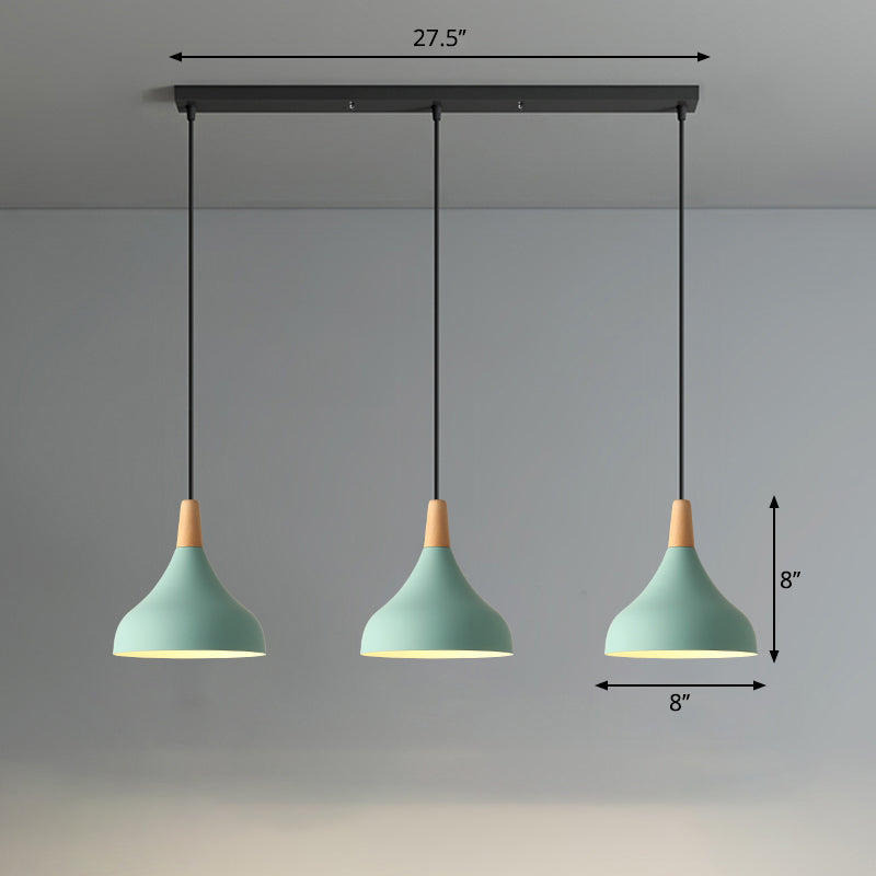 Salm - Swell Shape Pendant Light Macaron Metal 3 - Head Multi Hanging Fixture With Wood Tip Green /