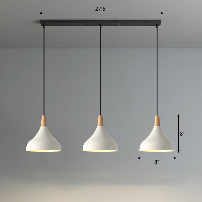 Salm - Swell Shape Pendant Light Macaron Metal 3 - Head Multi Hanging Fixture With Wood Tip White /
