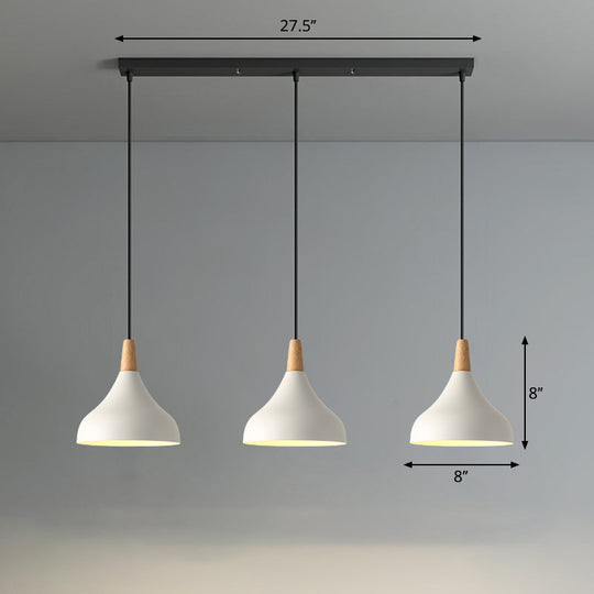 Salm - Swell Shape Pendant Light Macaron Metal 3 - Head Multi Hanging Fixture With Wood Tip White /