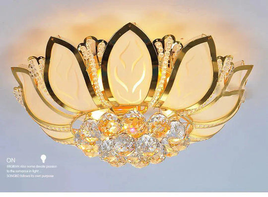 Lotus Flower Modern Pendant Light With Glass Lampshade Gold Lamp For Living Room Bedroom Lamparas