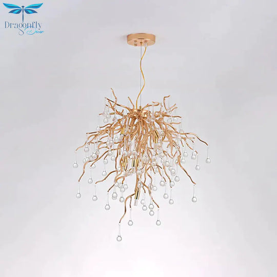 23.5’/31.5’ W Clear Crystal Raindrop Hanging Chandelier Rustic 8/10 Lights Gold Ceiling Lamp