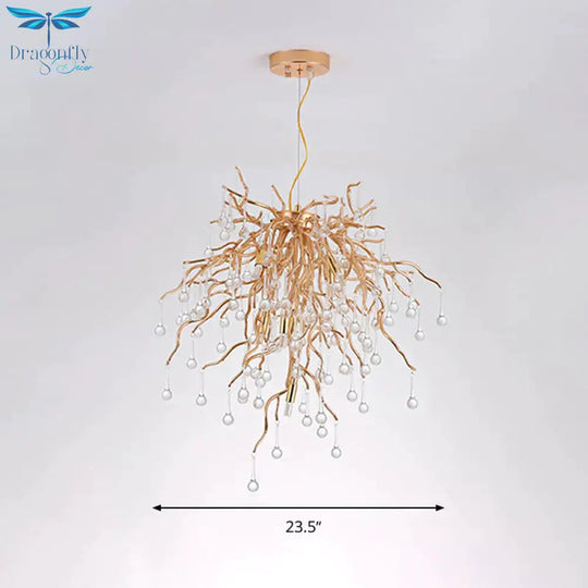 23.5’/31.5’ W Clear Crystal Raindrop Hanging Chandelier Rustic 8/10 Lights Gold Ceiling Lamp
