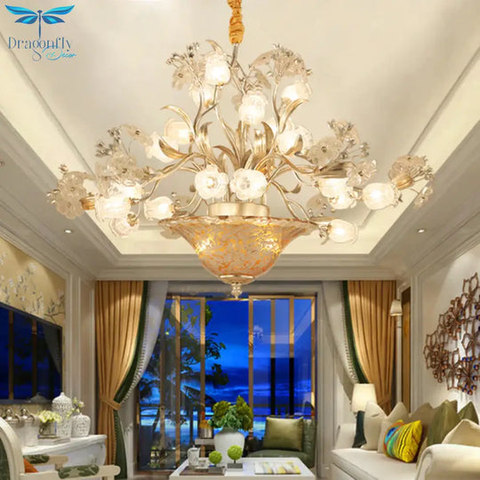 23 Bulbs Metal Chandelier Lamp Countryside Silver Blossom Living Room Led Pendant Lighting Fixture